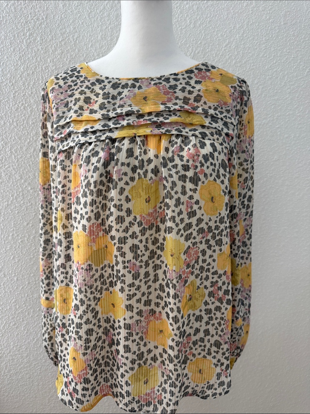 LOFT Cream Blouse with Yellow Floral Print